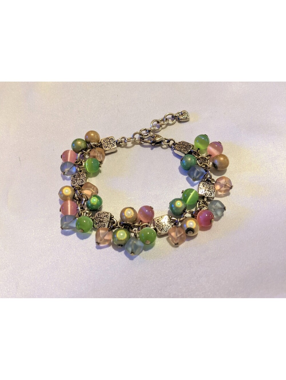 Brighton Mimosa Pastel Beaded Cha Cha Bracelet Silver Plated